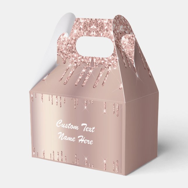 Rose Gold Blush Glitter Drips Your Text Favor Box (Front Side)