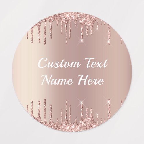 Rose Gold Blush Glitter Drips Your Text Labels