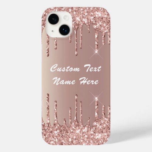 Rose Gold Blush Glitter Drips Your Text Name Case_Mate iPhone 14 Plus Case