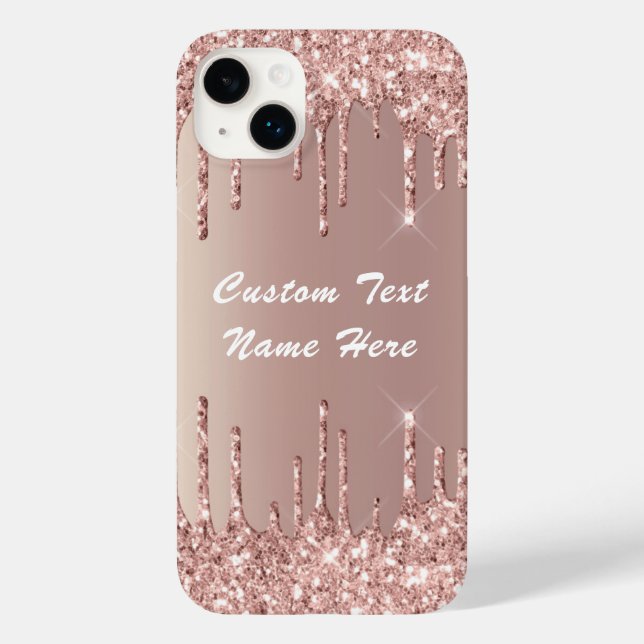 Rose Gold Blush Glitter Drips Your Text Name Case-Mate iPhone Case (Back)