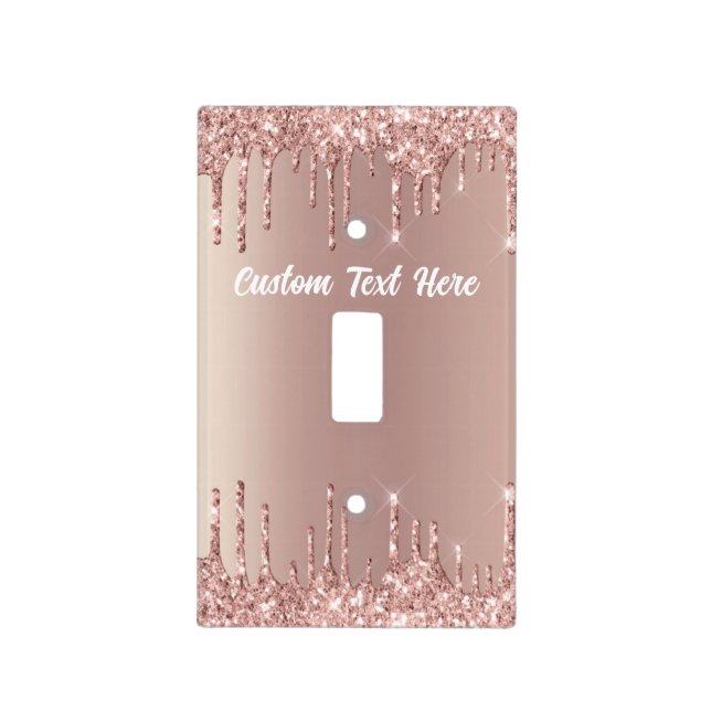 Rose Gold Blush Glitter Drips Your Text Name Light Switch Cover (Front)