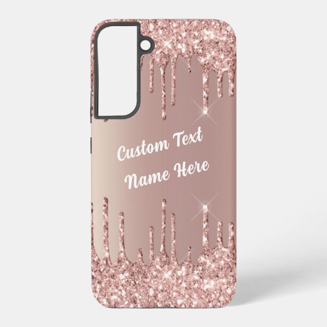 Rose Gold Blush Glitter Drips Your Text Name Samsung Galaxy Case (Back)