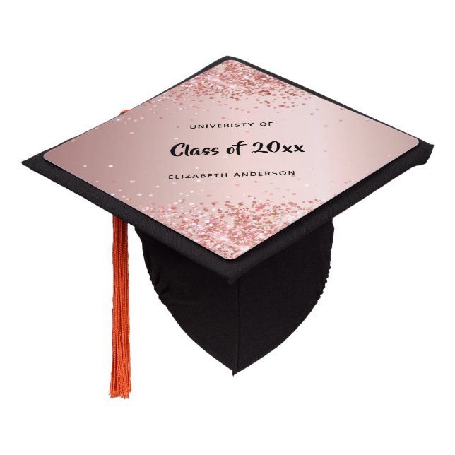Rose gold blush glitter dust name school graduation cap topper (Angled)