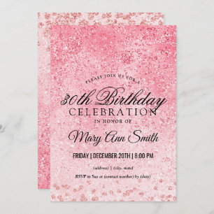 Rose Gold Blush Glitter Glam 30th Birthday Invitation