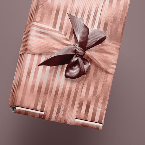 Rose Gold Blush Glitter Glam Stripes Lines Metal Wrapping Paper