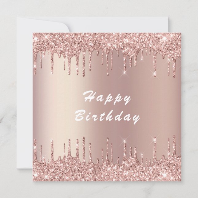 Rose Gold Blush Glitter Happy Birthday Card (Front)