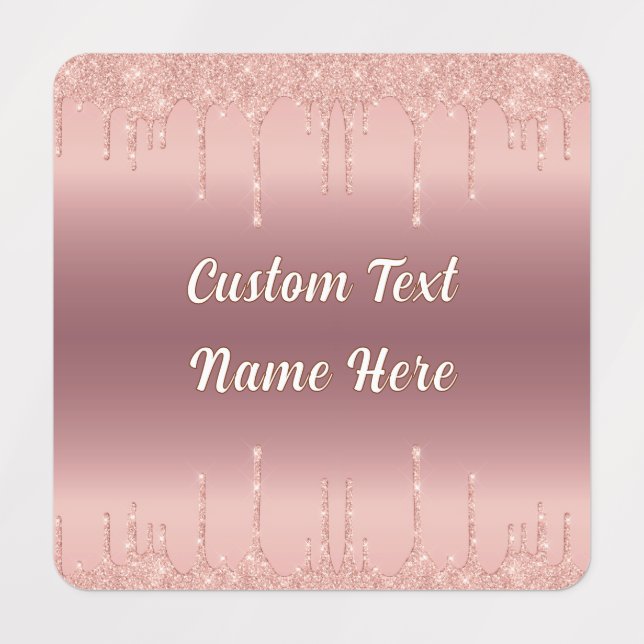 Rose Gold Blush Glitter Labels with Custom Text (Design 1)