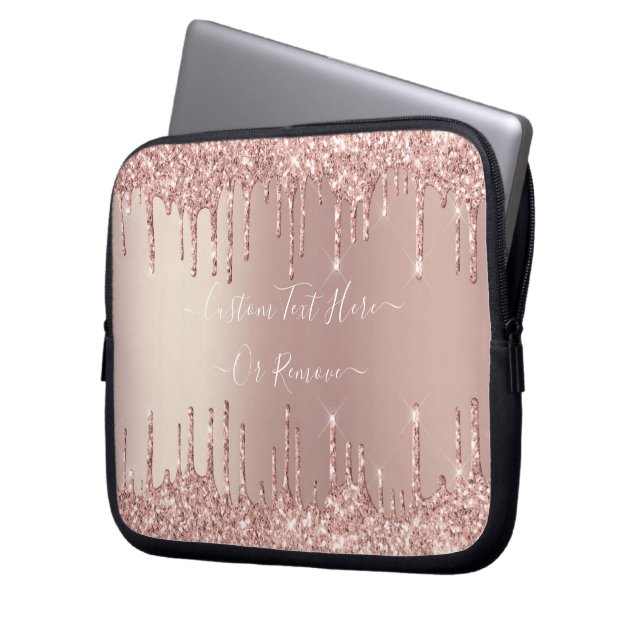 Rose Gold Blush Glitter Laptop Sleeve Custom Text  (Front Left)