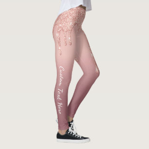 Rose Gold Blush Glitter Leggings with Custom Text