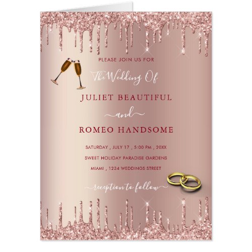 Rose Gold Blush Glitter Luxury Wedding Invitation