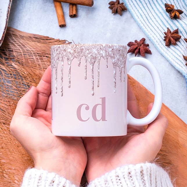 Rose gold blush glitter monogram coffee mug (Creator Uploaded)