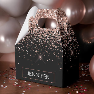 Rose Gold Blush Glitter Monogram Girly Favor Boxes