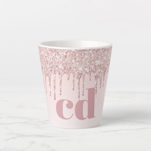 Rose gold blush glitter monogram initials latte mug