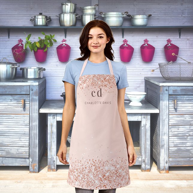 Rose gold blush glitter monogram initials name  apron (Creator Uploaded)