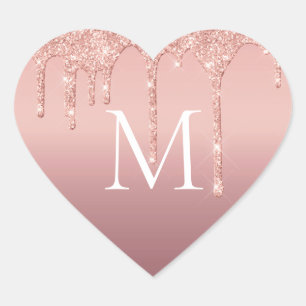 Rose Gold Blush Glitter Monogram Letter Sticker