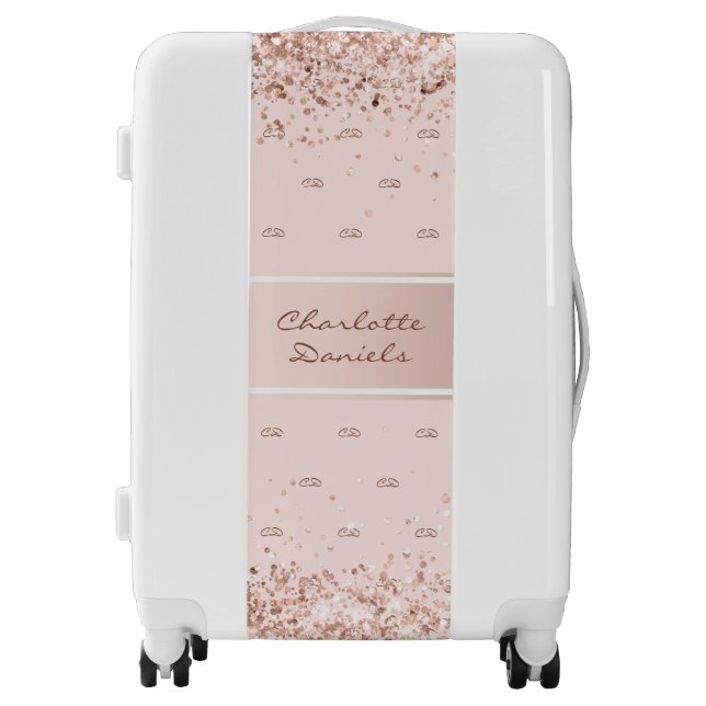 Rose gold blush glitter monogram modern name  luggage (Front)
