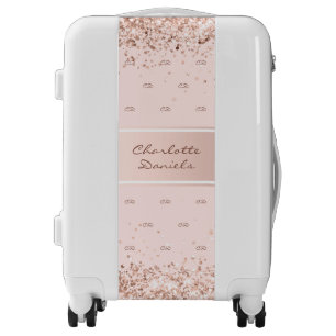 Rose gold blush glitter monogram modern name luggage