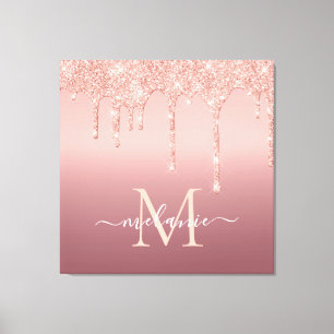 Rose Gold Blush Glitter Monogram Name Canvas Print