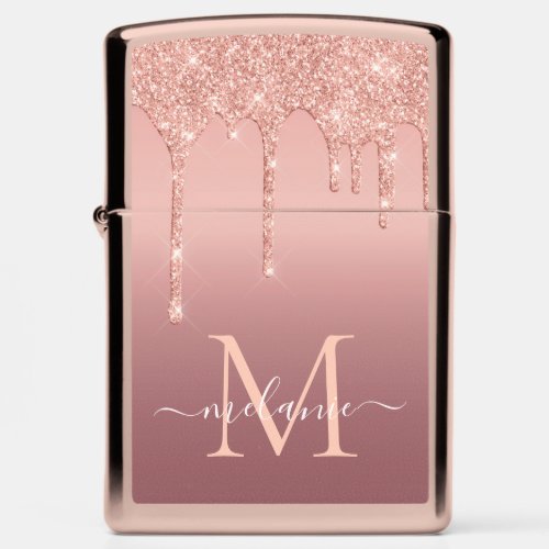 Rose Gold Blush Glitter Name Letter Zippo Lighter