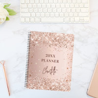 Rose gold blush glitter name script glam 2024 planner