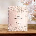 Rose gold blush glitter name script glam 2024 planner<br><div class="desc">A faux rose gold metallic looking background with faux glitter,  sparkles.  Personalize and add a name. The name is written in dark rose gold with a large modern hand lettered script,  signature style. Perfect for school,  work or organizing your personal/family life.</div>