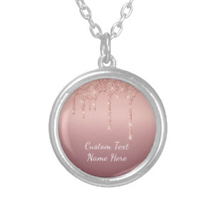 Rose Gold Blush Glitter Necklace Custom Text Name