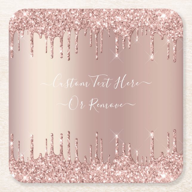 Rose Gold Blush Glitter Paper Coaster Custom Text (Front)
