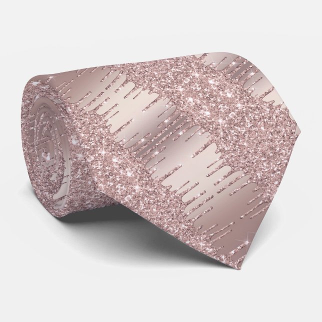 Rose Gold Blush Glitter Party Neck Tie (Rolled)