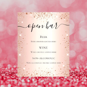Rose gold blush glitter script bar menu budget flyer