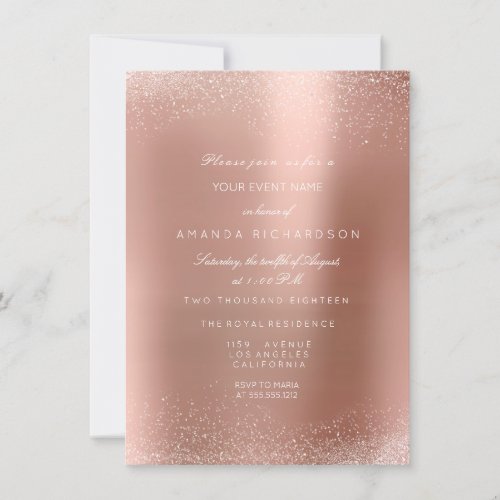 Rose Gold Blush Glitter Spark Sand Bridal Birthday Invitation