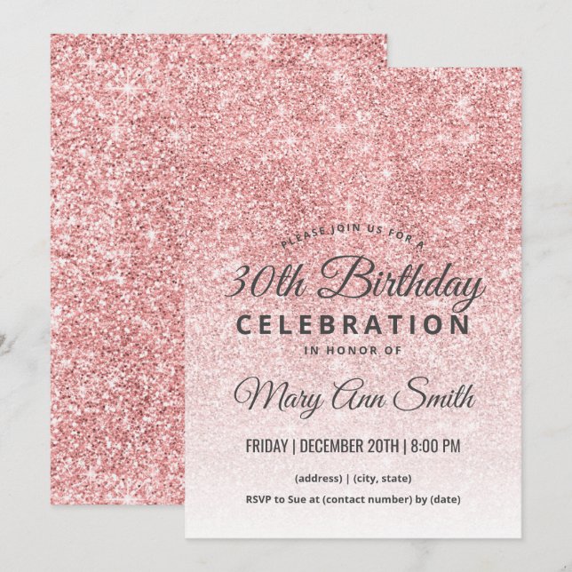 Rose Gold Blush Glitter Sparkle 30th Birthday Invitation (Front/Back)