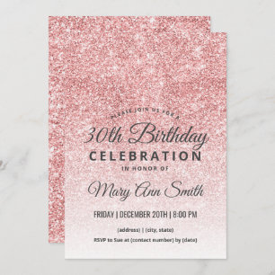 Rose Gold Blush Glitter Sparkle 30th Birthday Invitation
