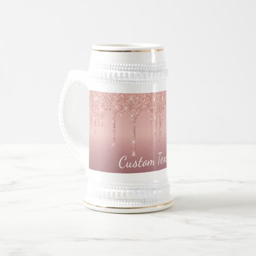 Rose Gold Blush Glitter Sparkle Custom Text Gift Beer Stein