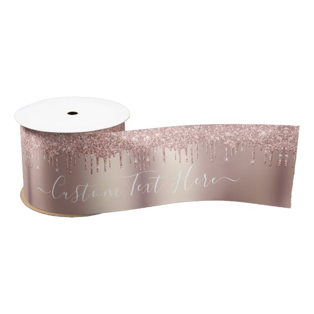 Rose Gold Blush Glitter Sparkle Custom Text Ribbon (Spool)