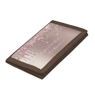 Rose Gold Blush Glitter Sparkle Drips - Add Text Trifold Wallet