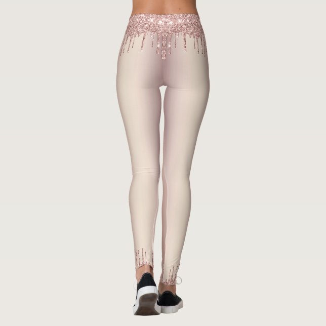 Rose Gold Blush Glitter Sparkle Drips Chic Dance Leggings (Back)