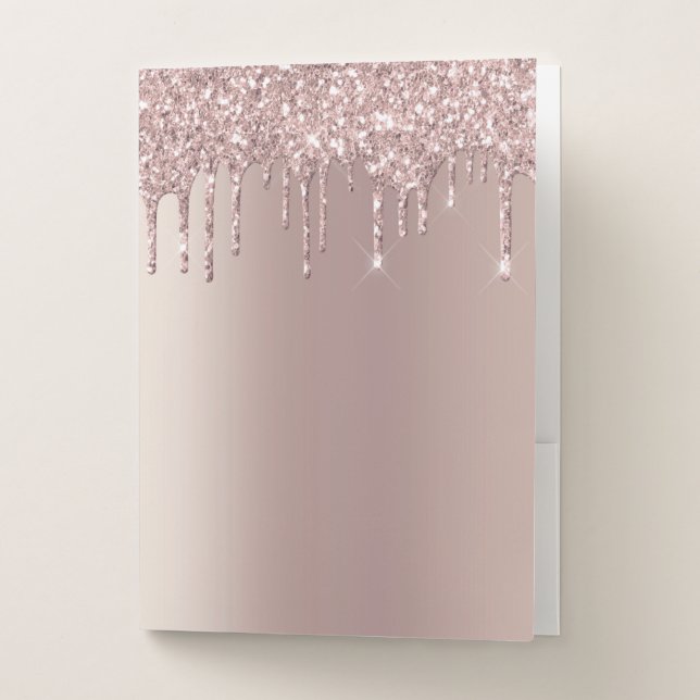 Rose Gold Blush Glitter Sparkle Drips Chic Luxury Pocket Folder (Front)