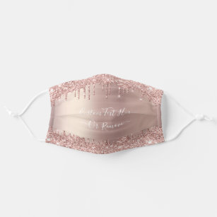 Rose Gold Blush Glitter Sparkle Drips Custom Text  Adult Cloth Face Mask