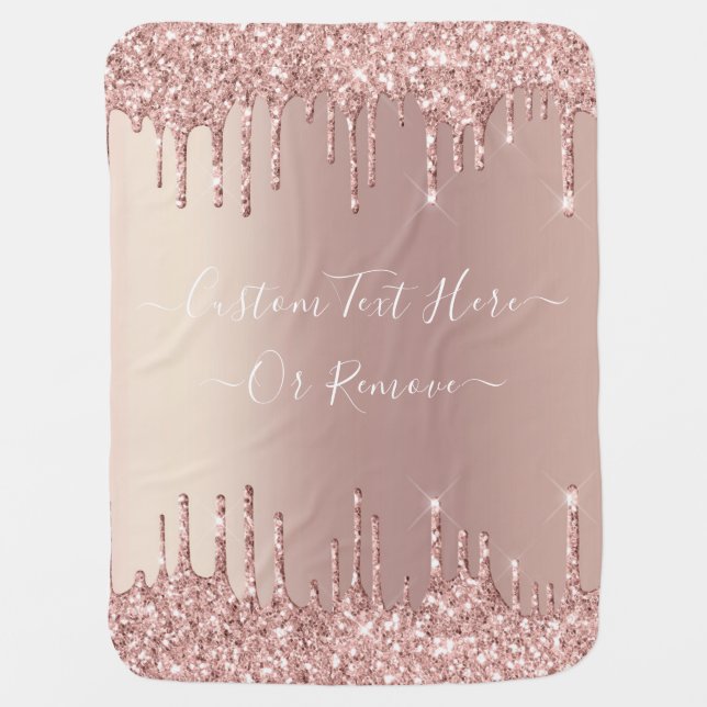 Rose Gold Blush Glitter Sparkle Drips Custom Text  Baby Blanket (Front)