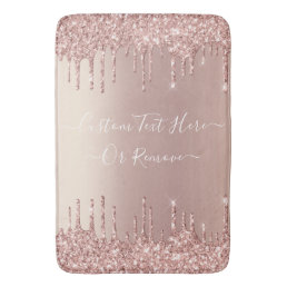 Rose Gold Blush Glitter Sparkle Drips Custom Text  Bath Mat