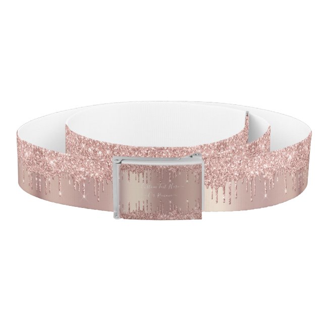 Rose Gold Blush Glitter Sparkle Drips Custom Text  Belt (Coil)