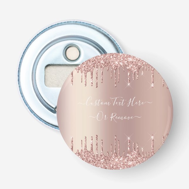 Rose Gold Blush Glitter Sparkle Drips Custom Text Bottle Opener (Front)