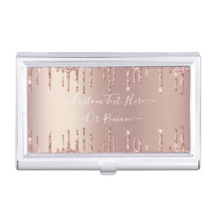 Rose Gold Blush Glitter Sparkle Drips Custom Text  Business Card Case