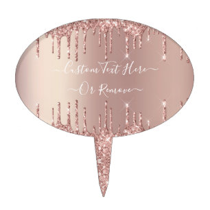 Rose Gold Blush Glitter Sparkle Drips Custom Text Cake Topper
