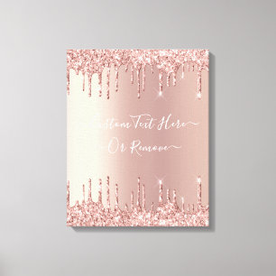 Rose Gold Blush Glitter Sparkle Drips Custom Text  Canvas Print