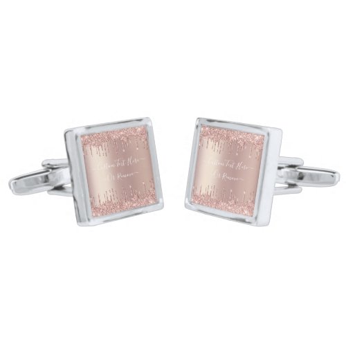 Rose Gold Blush Glitter Sparkle Drips Custom Text  Cufflinks