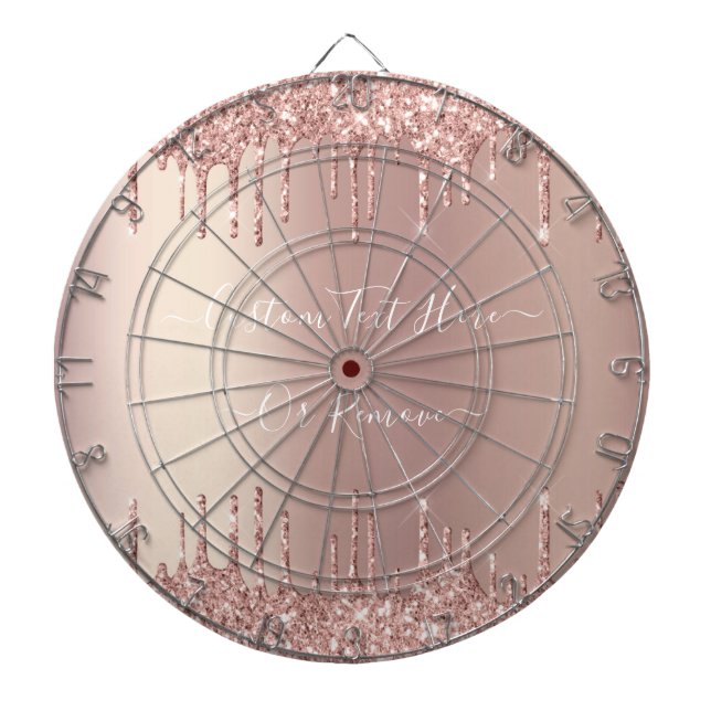 Rose Gold Blush Glitter Sparkle Drips Custom Text  Dart Board (Front)