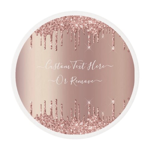 Rose Gold Blush Glitter Sparkle Drips Custom Text  Edible Frosting Rounds