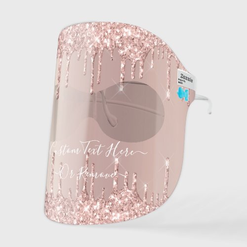 Rose Gold Blush Glitter Sparkle Drips Custom Text  Kids Face Shield