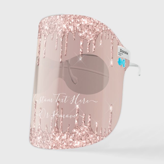 Rose Gold Blush Glitter Sparkle Drips Custom Text  Face Shield (Front Left)